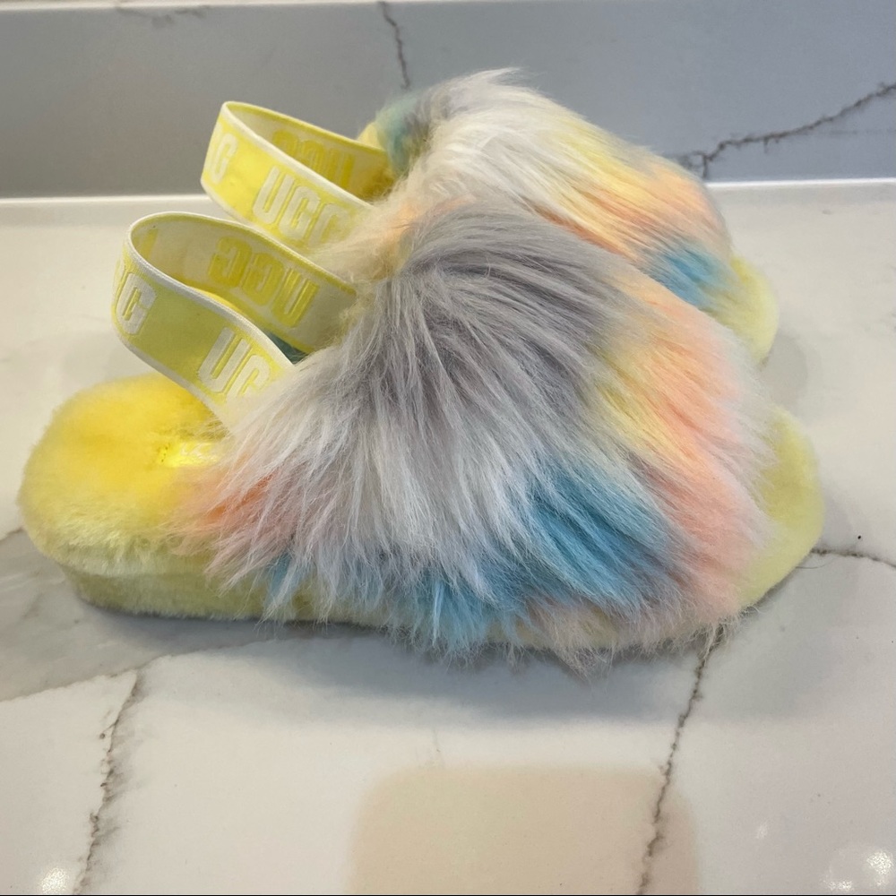 NWT UGG Fluff Yeah Women's Tie-Dye Shearling Slingback Sandal Slipper in… - Picture 8 of 10